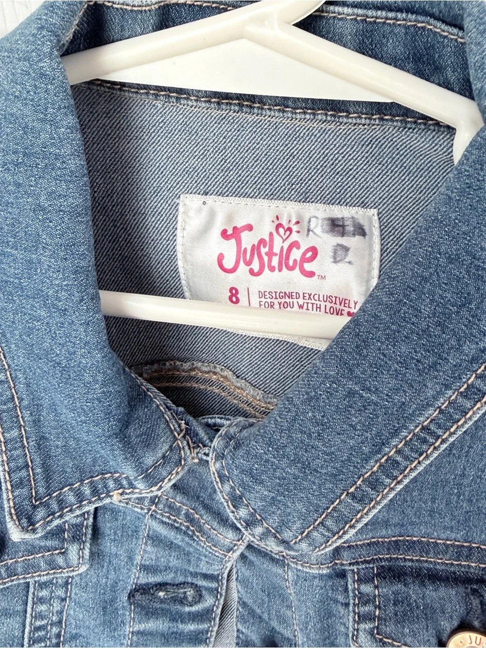 Justice Girls Denim Jacket in Blue Wash with Copper Buttons